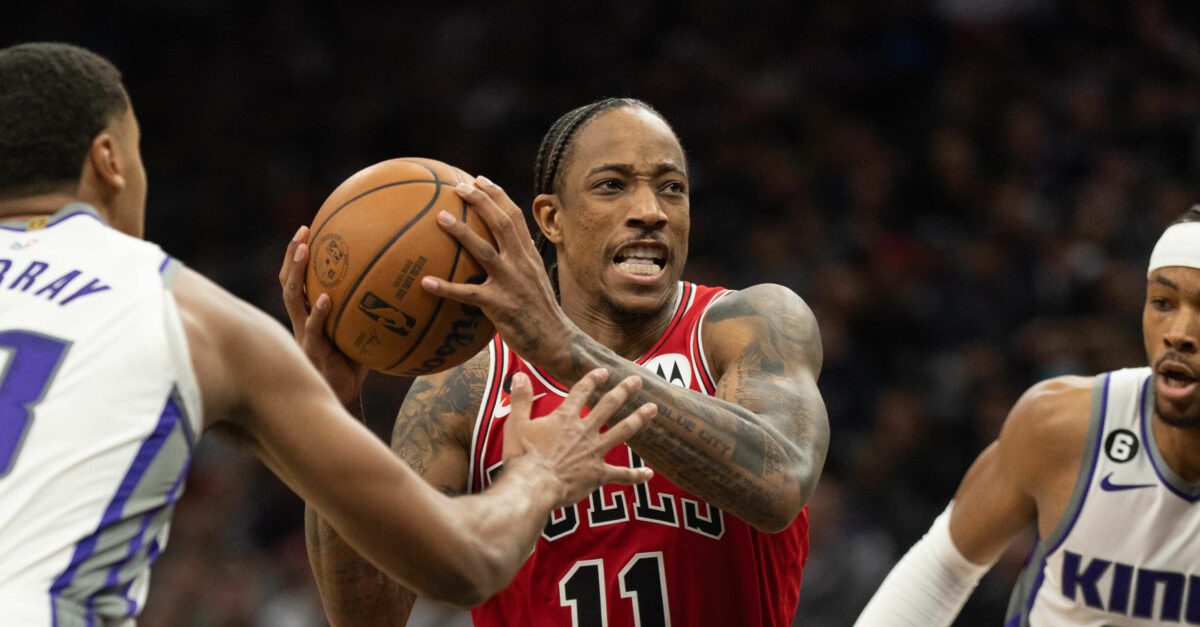 Dec 4, 2022; Sacramento, California, USA; Chicago Bulls forward DeMar DeRozan (11) drives the ball during the third quarter against the Sacramento Kings at Golden 1 Center. Mandatory Credit: Stan Szeto-USA TODAY Sports