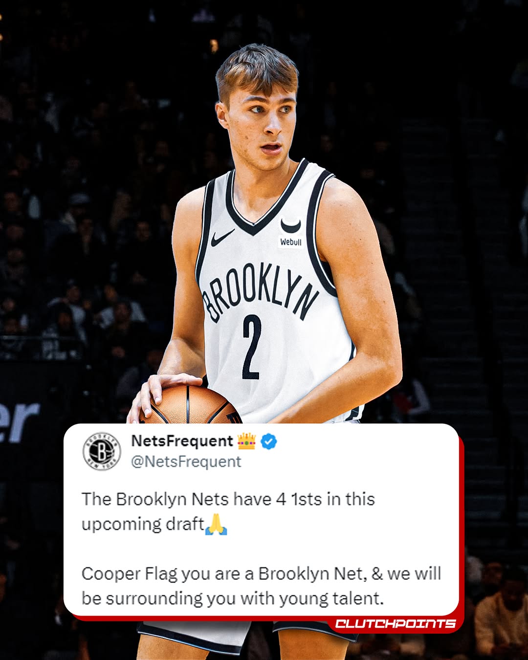 Cooper Flagg wearing a Brooklyn Nets’ jersey. Credit to clutch points